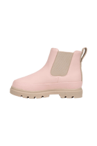 Angled view of a Native Shoes Kids Kensington Chelsea Kids | Chameleon Pink / Flax Tan Footwear in Chameleon Pink / Flax Tan