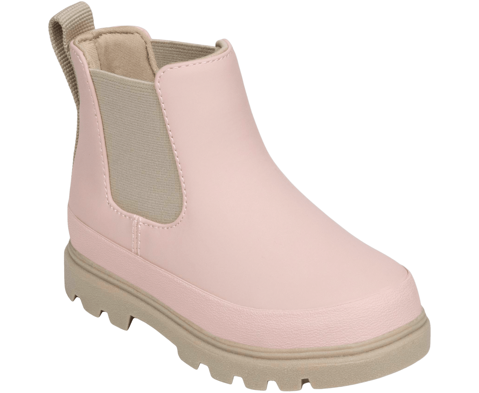 Bottom view of a Native Shoes Kids Kensington Chelsea Kids | Chameleon Pink / Flax Tan Footwear in Chameleon Pink / Flax Tan