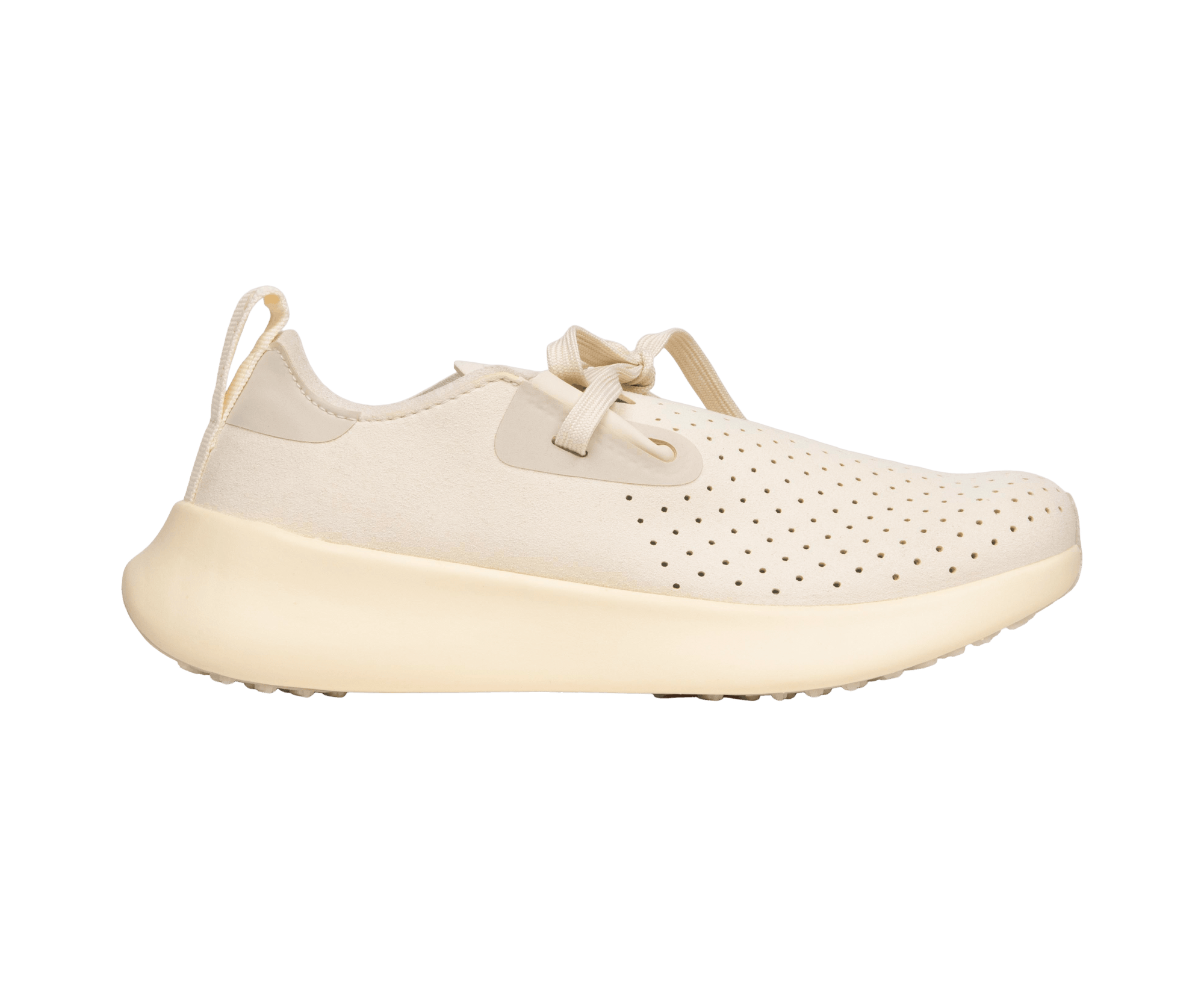 Side view of a Native Shoes Adults Apollo 10 Footwear in Bone White / Tapioca Off White