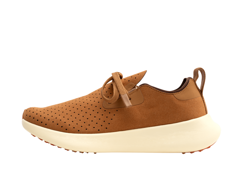 Side view of a Native Shoes Adults Apollo 10 Footwear in Quicksand Brown / Tapioca Off White