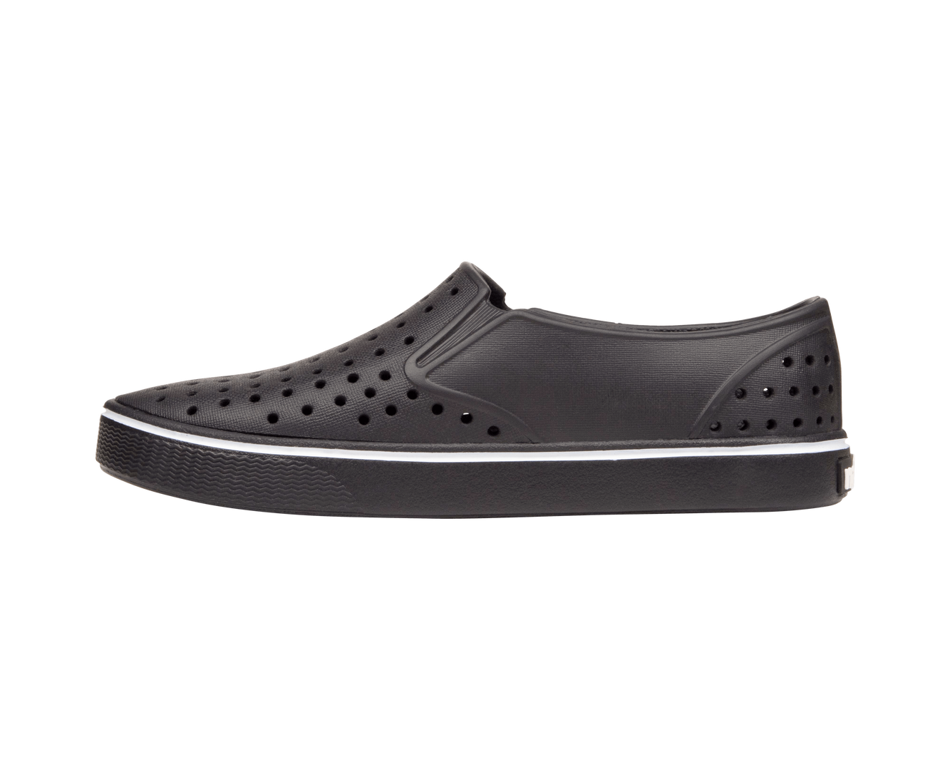 Angled view of a Native Shoes Miles Wanderfoam | Jiffy Black / Jiffy Black Footwear in Jiffy Black / Jiffy Black