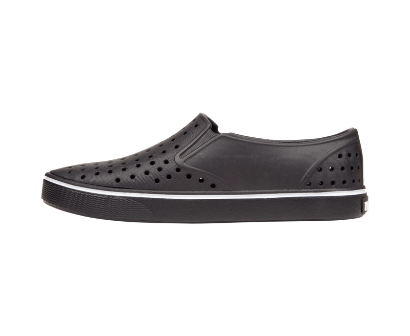 Angled view of a Native Shoes Miles Wanderfoam | Jiffy Black / Jiffy Black Footwear in Jiffy Black / Jiffy Black