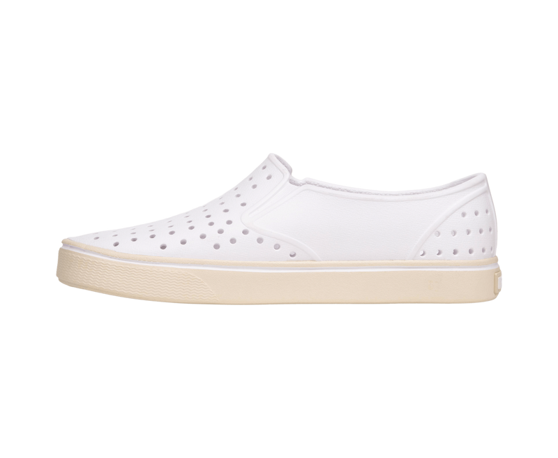 Angled view of a Native Shoes Miles Wanderfoam | Shell White / Bone White Footwear in Shell White / Bone White