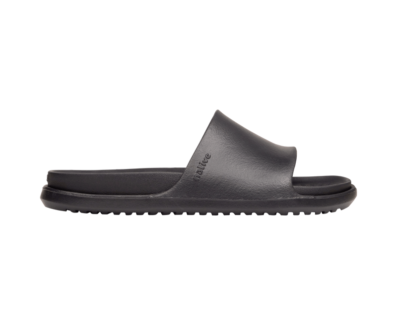 Side view of a Native Shoes Adults Spencer Lx Wanderfoam Footwear in Jiffy Black / Jiffy Black