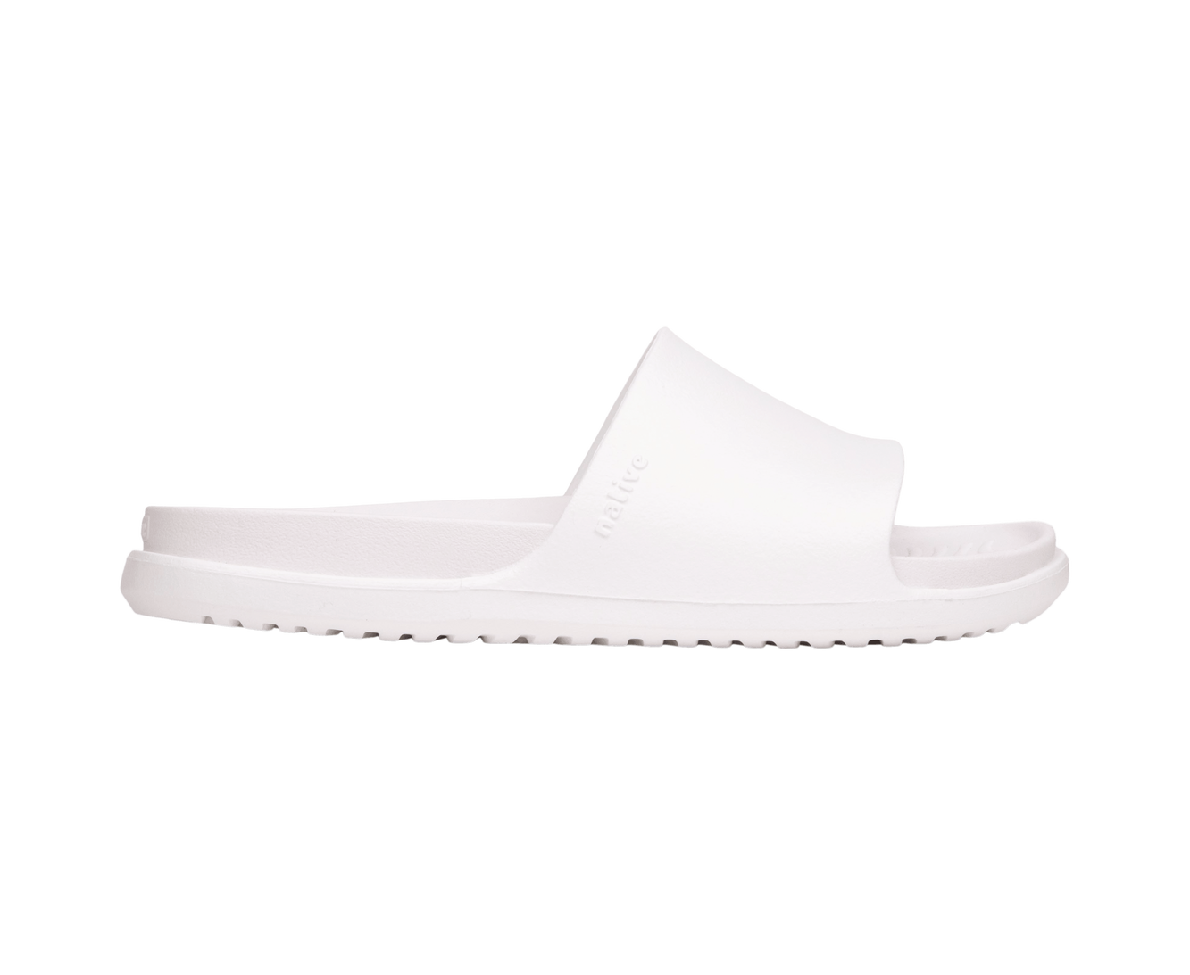 Side view of a Native Shoes Adults Spencer Lx Wanderfoam Footwear in Shell White / Shell White