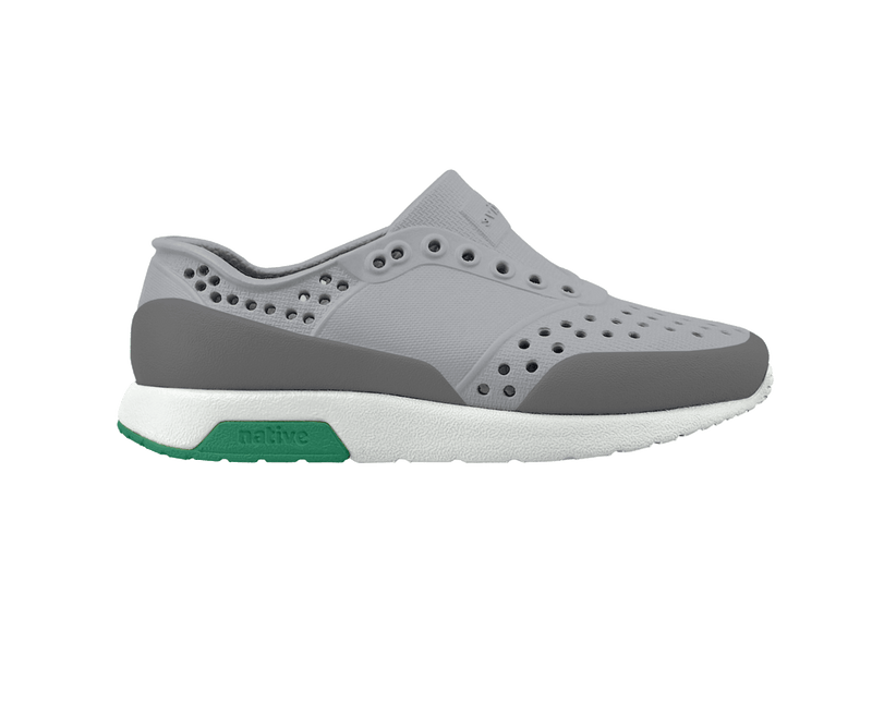 Side view of a Native Shoes Adults Lennox Wanderfoam Block Footwear in Mist Grey / Shell White / Satellite Alpine