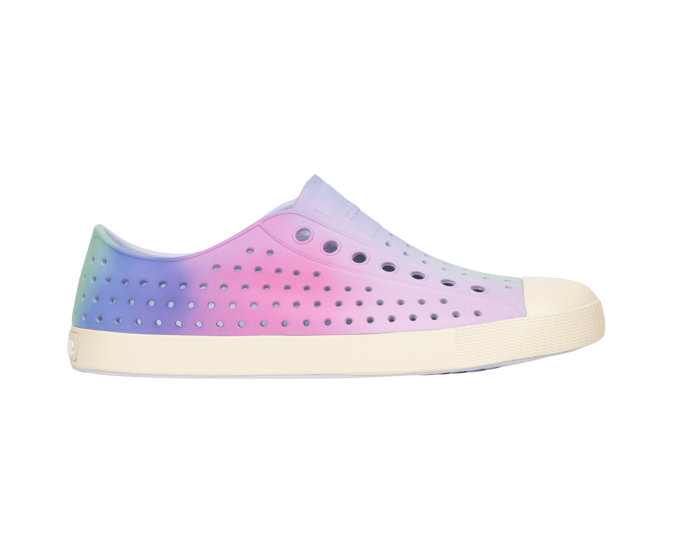 Side view of a Native Shoes Adults Jefferson Wanderfoam Print Footwear in Skwybl/Bnwht/Fscosoftspec