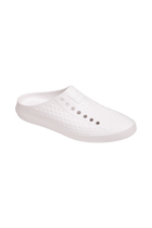 Bottom view of a Native Shoes Jefferson Clog Wanderfoam | Shell White / Shell White Footwear in Shell White / Shell White