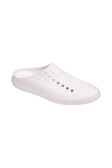 Bottom view of a Native Shoes Jefferson Clog Wanderfoam | Shell White / Shell White Footwear in Shell White / Shell White