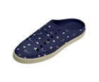 Angled view of a Native Shoes Jefferson Clog Wanderfoam Prnt | Bone White / Bone White / Regatta Hearts Footwear in Bone White / Bone White / Regatta Hearts