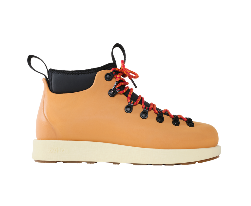 Side view of a Native Shoes Adults Fitzsimmons Venture Footwear in Quicksand Brown / Tapioca Off White