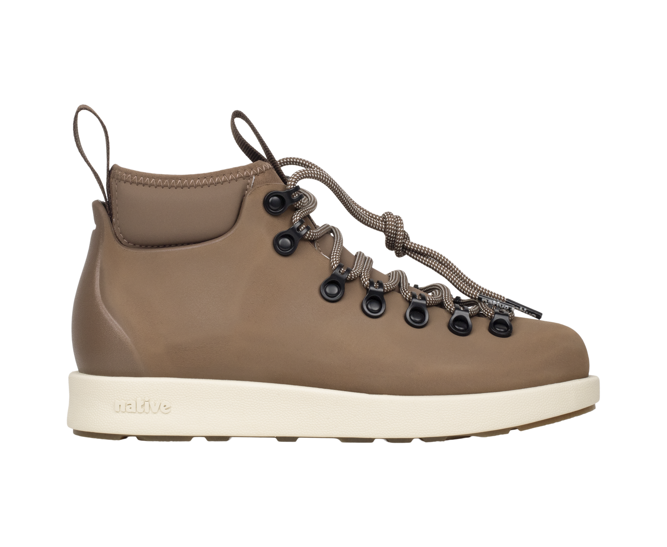 Side view of a Native Shoes Adults Fitzsimmons Venture Footwear in Bstabr/Bnwht
