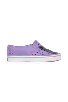 Side view of a Native Shoes Kids Miles Block Kids Footwear in Taro Samba Bling / Shell White