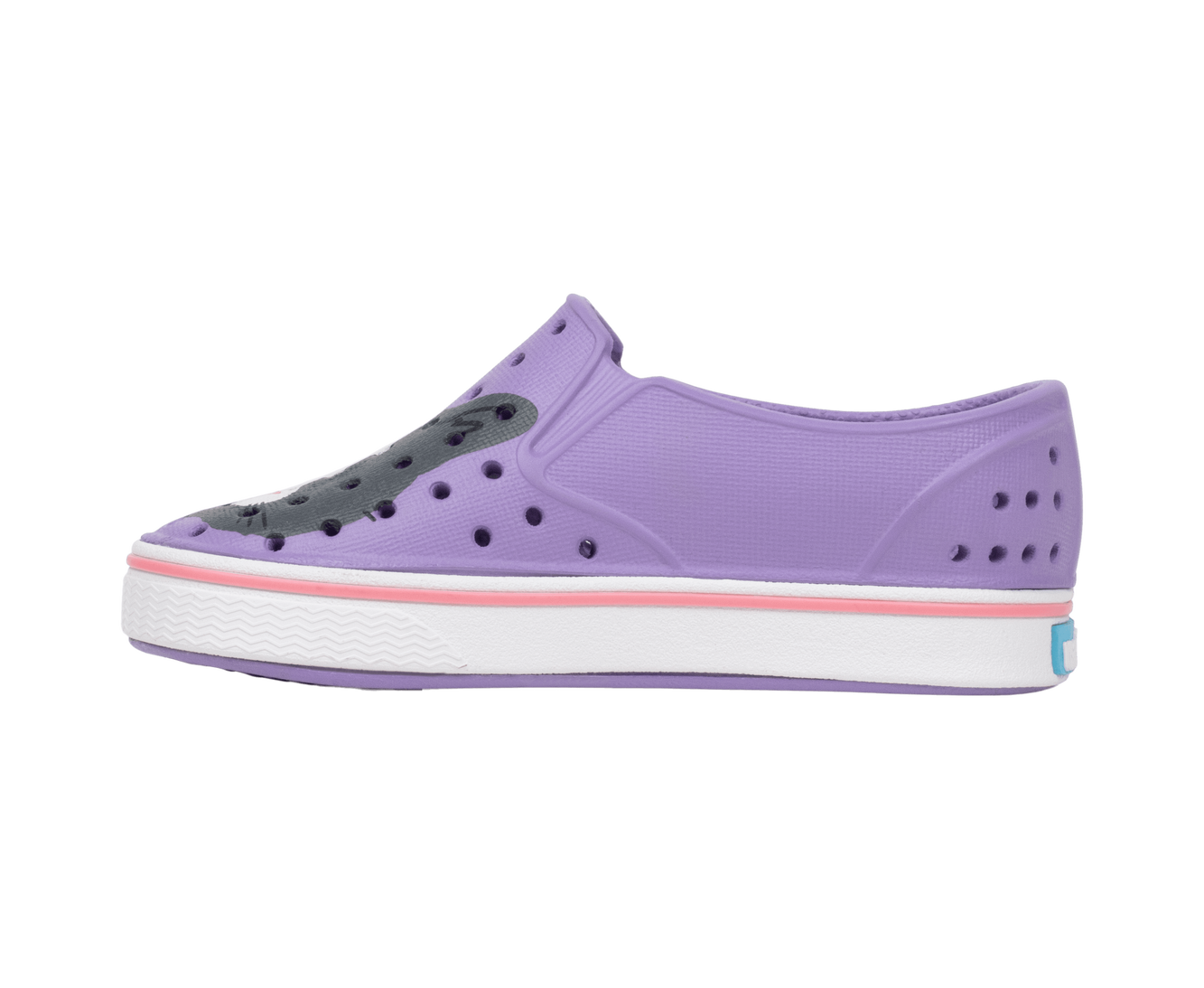 Angled view of a Native Shoes Kids Miles Block Kids | Taro Samba Bling / Shell White Footwear in Taro Samba Bling / Shell White