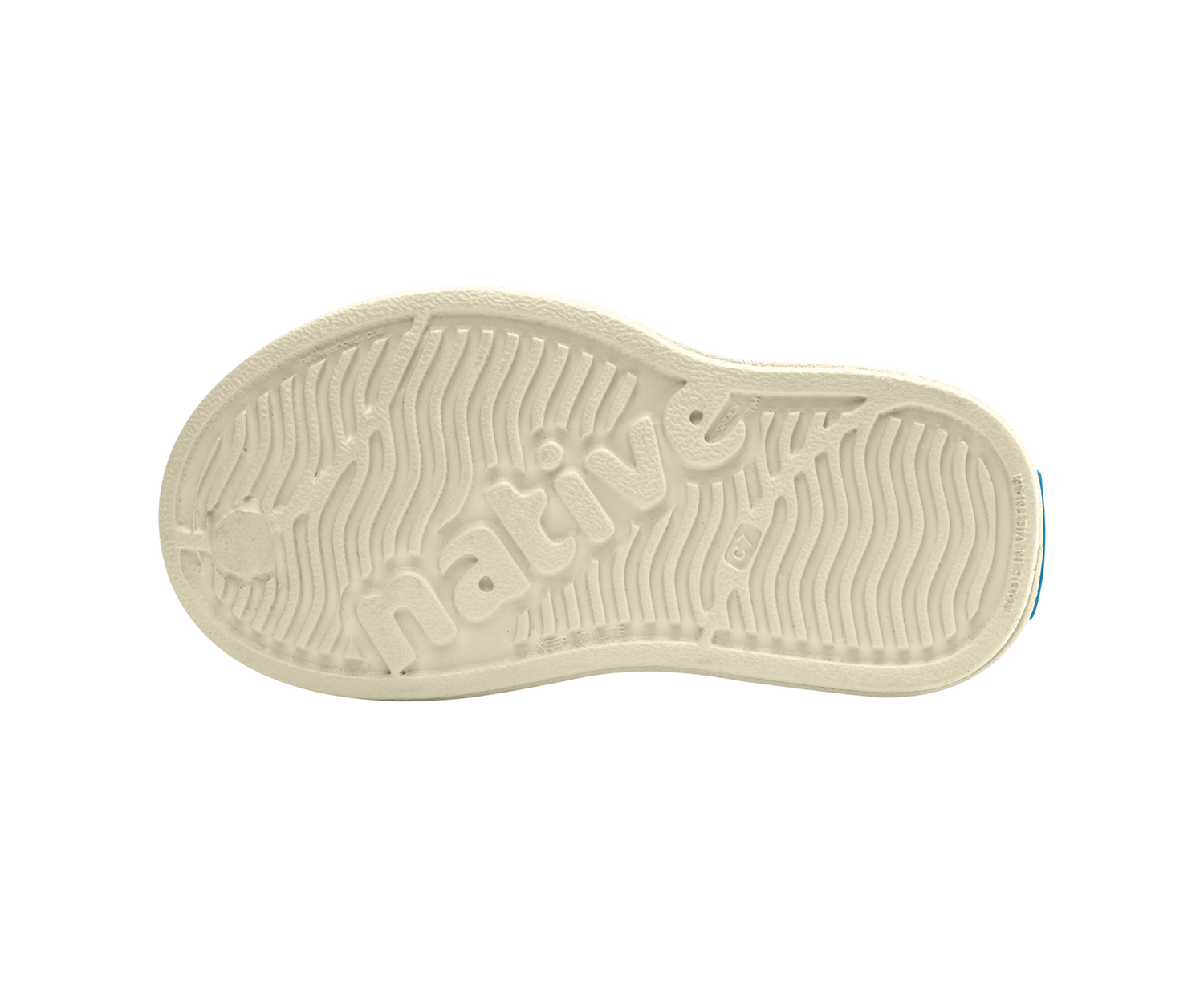 Bottom view of a Native Shoes Kids Miles Block Kids | Bone White / Shell White / Happy Flower Block Footwear in Bone White / Shell White / Happy Flower Block
