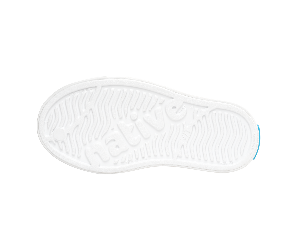 Bottom view of a Native Shoes Kids Jefferson Bio-Bling Kids | Shell White Bling / Shell White Footwear in Shell White Bling / Shell White