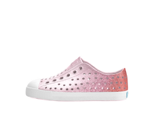 Side view of a Native Shoes Kids Jefferson Bio-Bling Kids Footwear in Barely Samba Bling / Shell White
