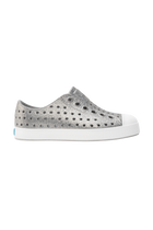 Side view of a Native Shoes Kids Jefferson Bio-Bling Kids Footwear in Platinum Bling / Shell White