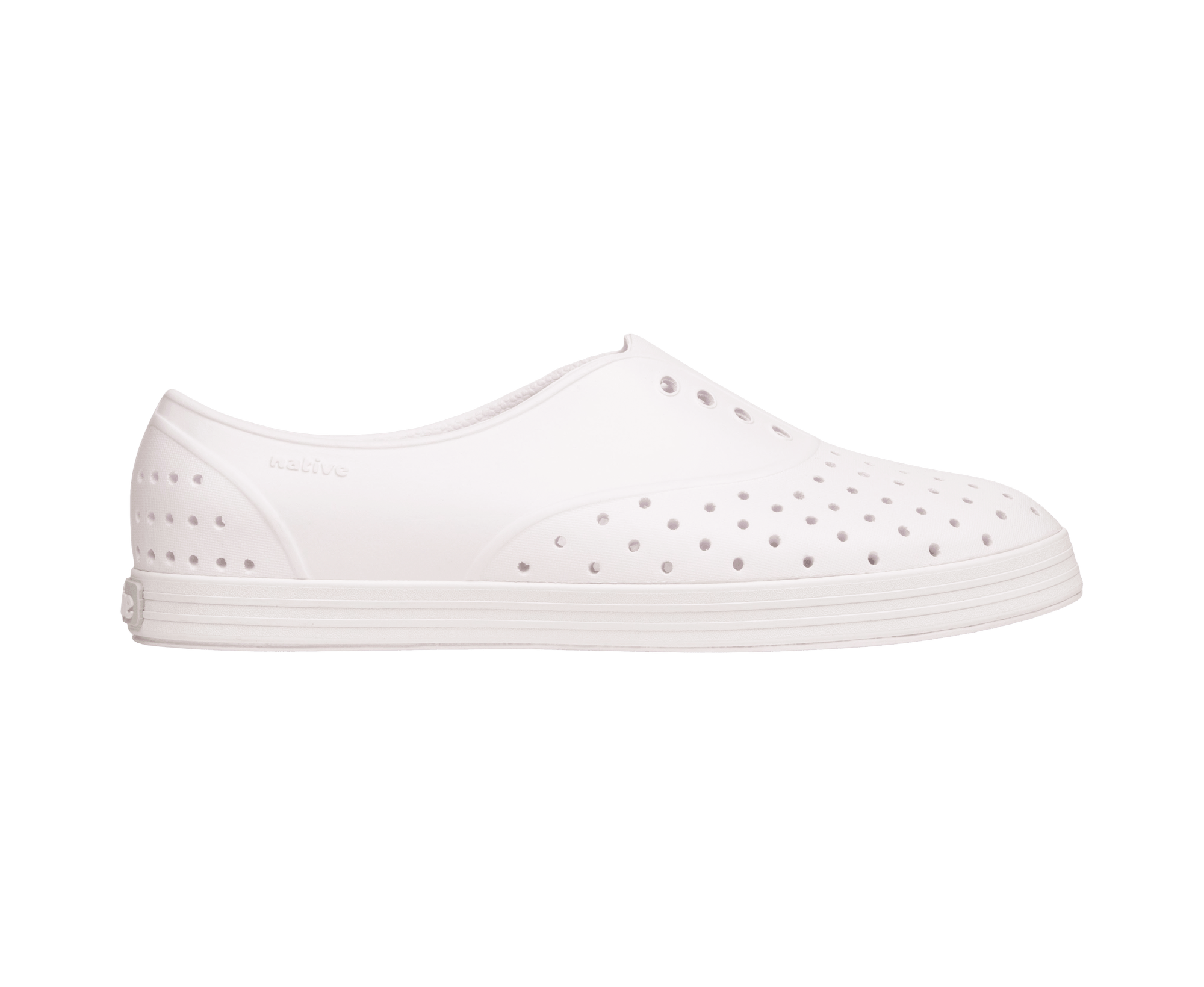 Side view of a Native Shoes Adults Jericho Wanderfoam Footwear in Shell White / Shell White