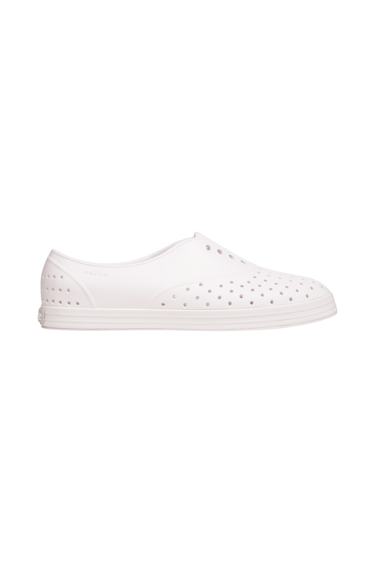 Side view of a Native Shoes Adults Jericho Wanderfoam Footwear in Shell White / Shell White
