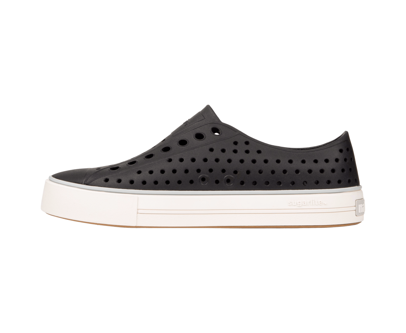 Angled view of a Native Shoes Jefferson Arc Wanderfoam | Jiffy Black / Whisper White Footwear in Jiffy Black / Whisper White