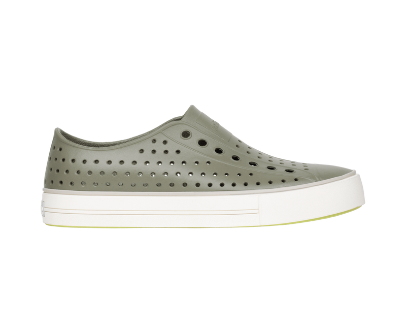 Side view of a Native Shoes Adults Jefferson Arc Wanderfoam Footwear in Vetiver Grey / Whisper White