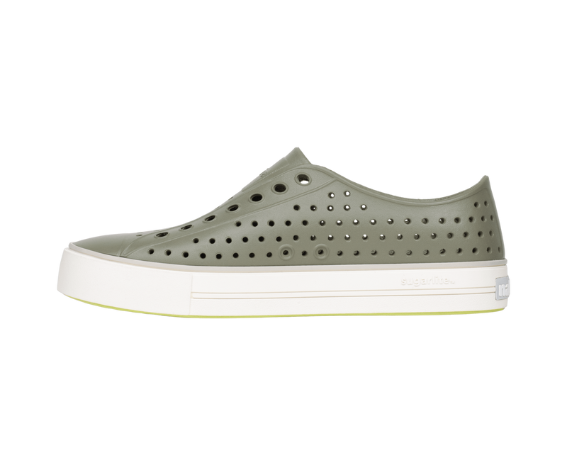 Angled view of a Native Shoes Jefferson Arc Wanderfoam | Vetiver Grey / Whisper White Footwear in Vetiver Grey / Whisper White