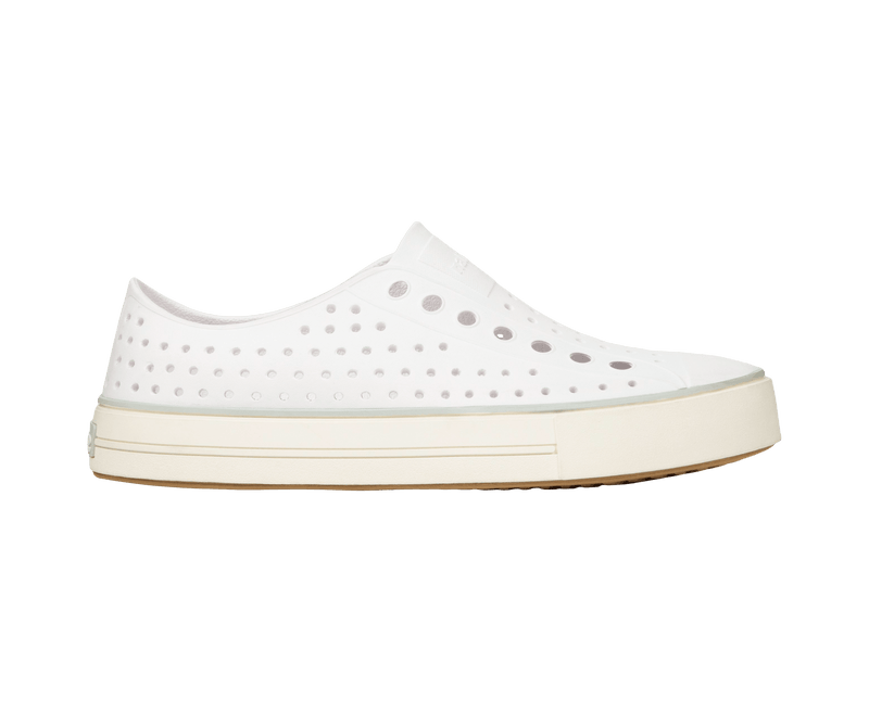 Side view of a Native Shoes Adults Jefferson Arc Wanderfoam Footwear in Shell White / Whisper White