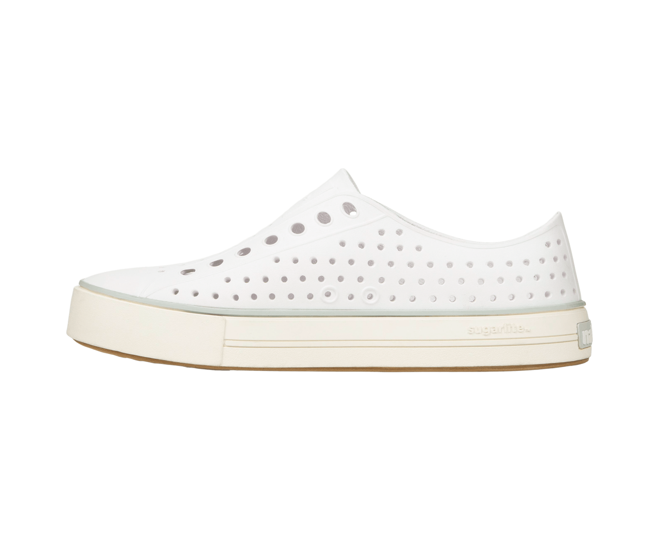 Angled view of a Native Shoes Jefferson Arc Wanderfoam | Shell White / Whisper White Footwear in Shell White / Whisper White