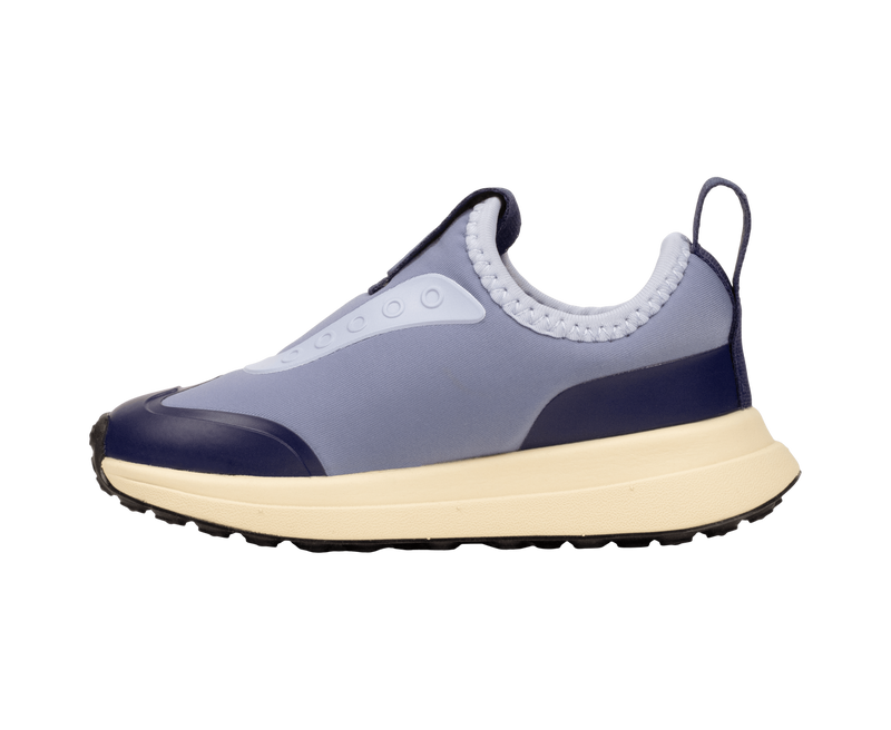 Angled view of a Native Shoes Kids Robbie Dash Kids | Oasisbl/Tapoffwht/Jfyblk Footwear in Oasisbl/Tapoffwht/Jfyblk
