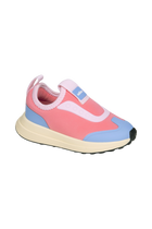 Angled view of a Native Shoes Kids Robbie Dash Kids | Flamingo Pink / Tapioca Off White / Jiffy Black Footwear in Flamingo Pink / Tapioca Off White / Jiffy Black