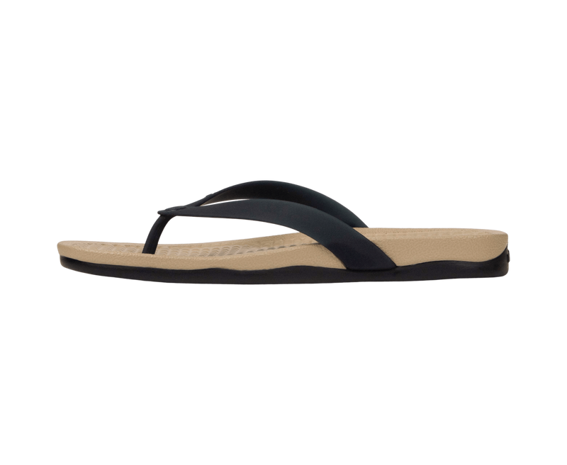 Angled view of a Native Shoes Paolo Wanderfoam | Flax Tan / Jiffy Black Footwear in Flax Tan / Jiffy Black