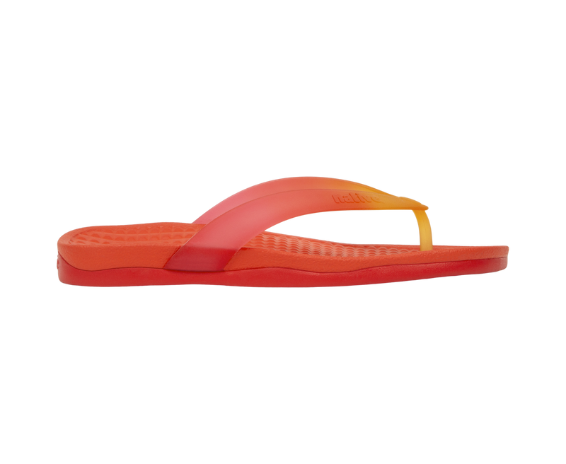 Side view of a Native Shoes Adults Paolo Wanderfoam Ombre Footwear in Firerd/Trchrd/Trchpynomb