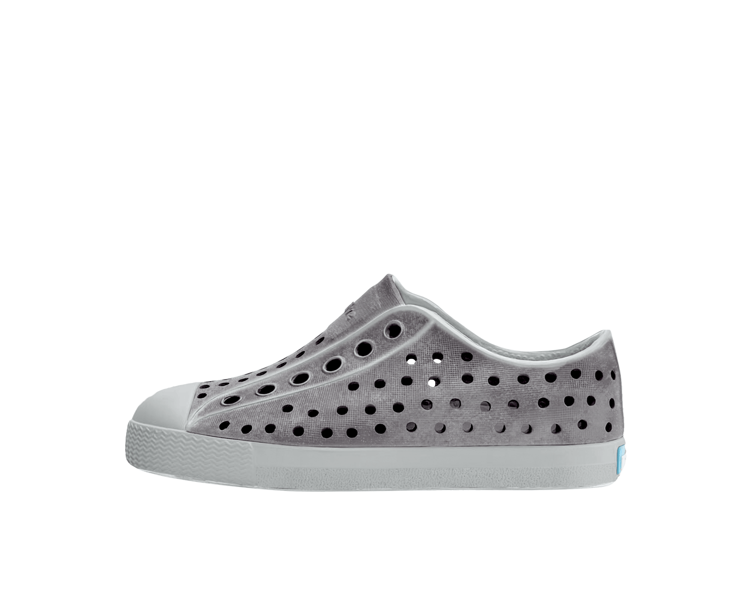 Side view of a Native Shoes Kids Jefferson Stonewash Kids Footwear in Dawn Blue / Dawn Blue / Satellite Brushed