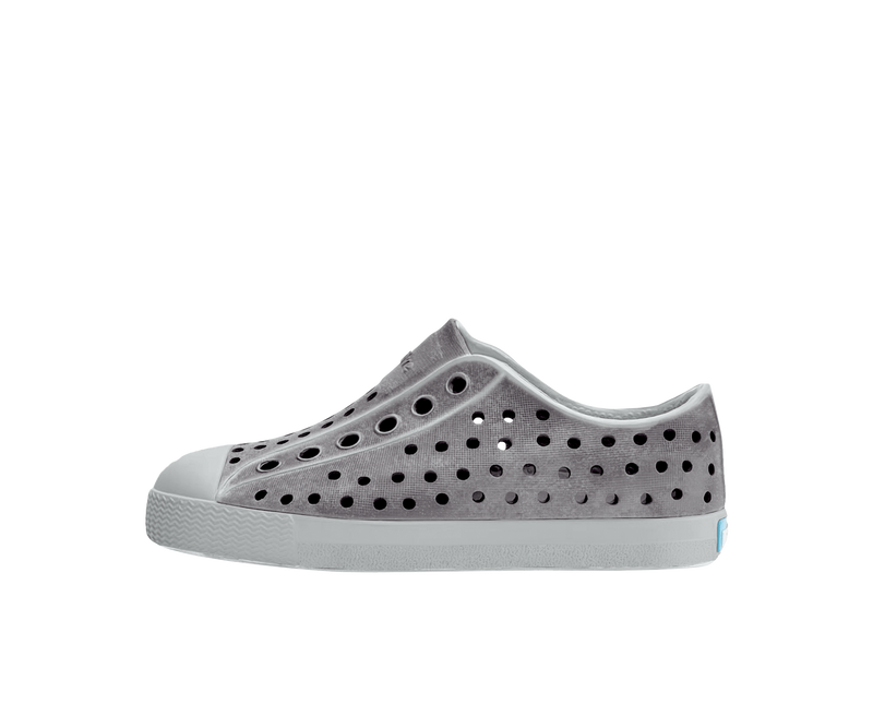 Side view of a Native Shoes Kids Jefferson Stonewash Kids Footwear in Dawn Blue / Dawn Blue / Satellite Brushed