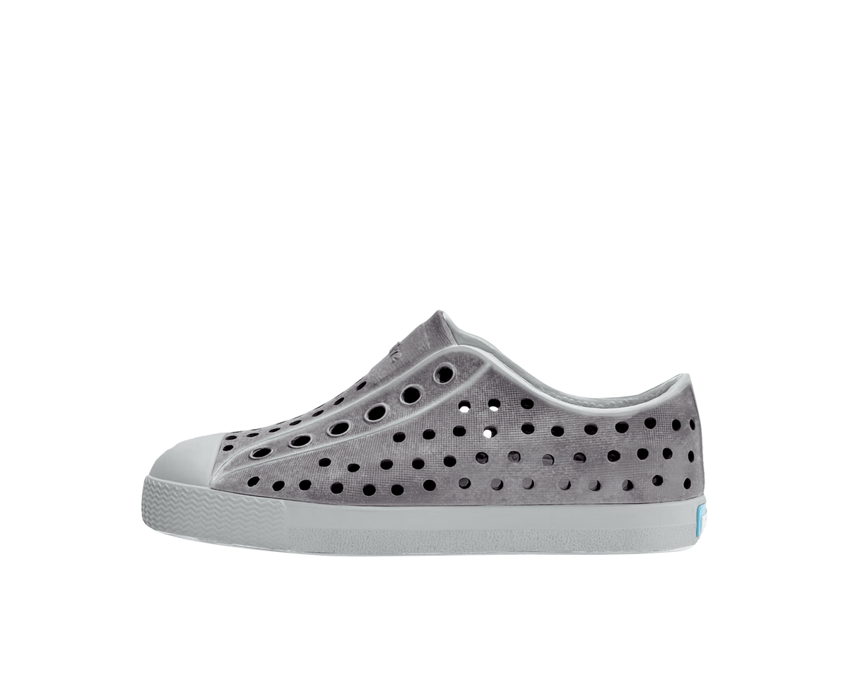 Side view of a Native Shoes Kids Jefferson Stonewash Kids Footwear in Dawn Blue / Dawn Blue / Satellite Brushed