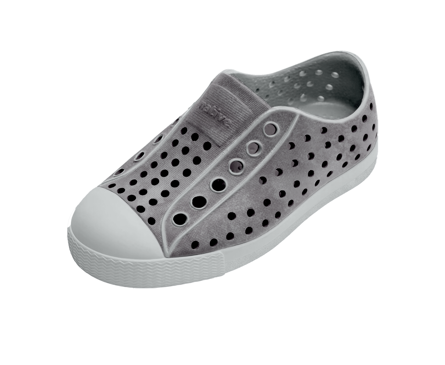 Angled view of a Native Shoes Kids Jefferson Stonewash Kids | Dawn Blue / Dawn Blue / Satellite Brushed Footwear in Dawn Blue / Dawn Blue / Satellite Brushed
