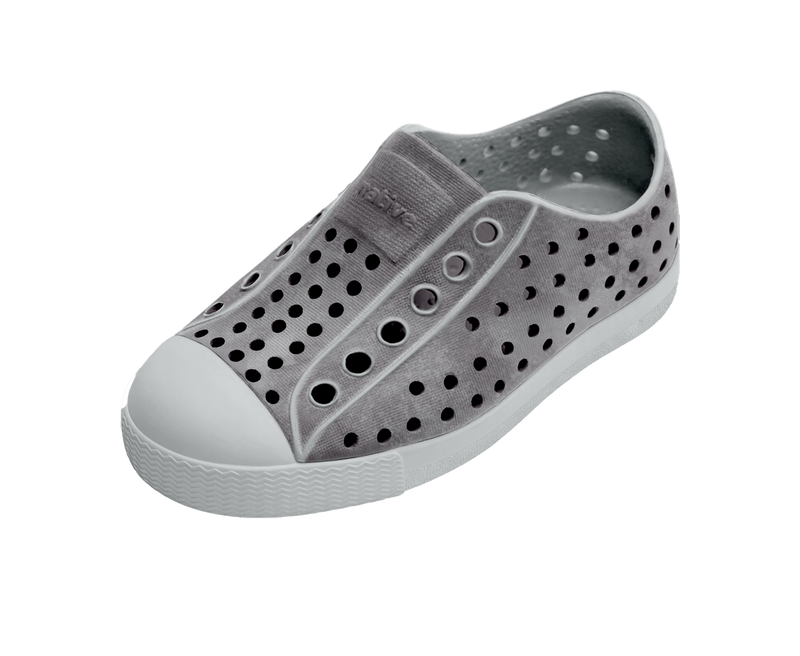 Angled view of a Native Shoes Kids Jefferson Stonewash Kids | Dawn Blue / Dawn Blue / Satellite Brushed Footwear in Dawn Blue / Dawn Blue / Satellite Brushed