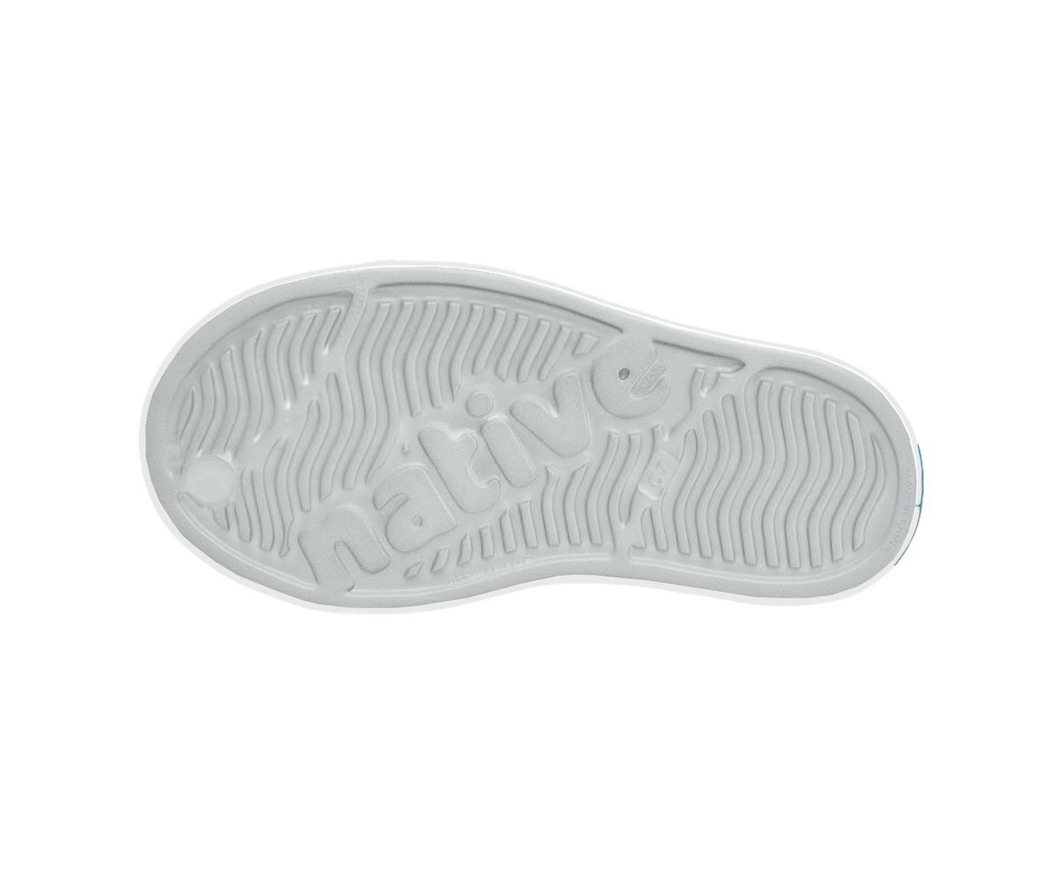 Bottom view of a Native Shoes Kids Jefferson Stonewash Kids | Dawn Blue / Dawn Blue / Satellite Brushed Footwear in Dawn Blue / Dawn Blue / Satellite Brushed