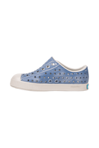 Angled view of a Native Shoes Kids Jefferson Stonewash Kids | Dawn Blue / Dawn Blue / Oasis Brushed Footwear in Dawn Blue / Dawn Blue / Oasis Brushed