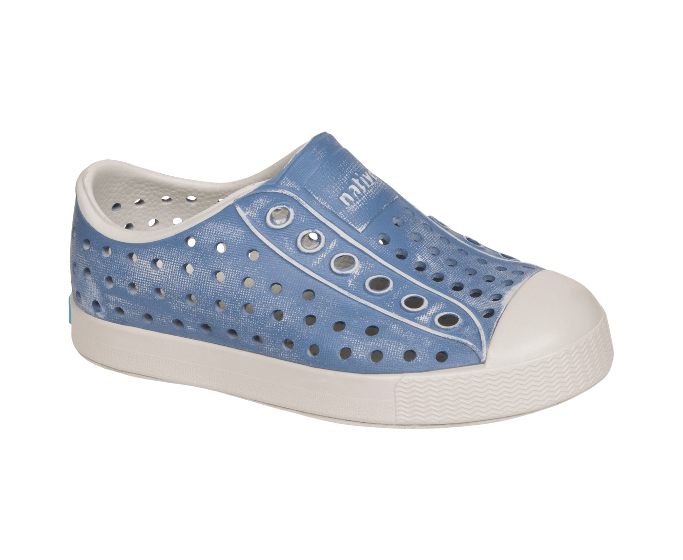 Bottom view of a Native Shoes Kids Jefferson Stonewash Kids | Dawn Blue / Dawn Blue / Oasis Brushed Footwear in Dawn Blue / Dawn Blue / Oasis Brushed