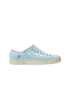 Side view of a Native Shoes Adults Jefferson Wanderfoam Blm Print Footwear in Dawn Blue / Bone White Speckles / Light Water