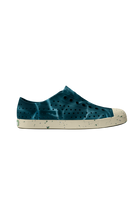 Side view of a Native Shoes Adults Jefferson Wanderfoam Blm Print Footwear in Oasis Blue / Bone White Speckle / Dark Water
