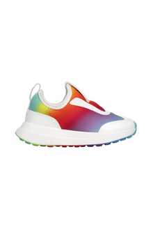 Side view of a Native Shoes Kids Robbie Dash Print Kids Footwear in Shell White / Shell White / Rainbow