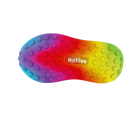 Bottom view of a Native Shoes Kids Robbie Dash Print Kids | Shell White / Shell White / Rainbow Footwear in Shell White / Shell White / Rainbow