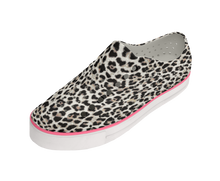Angled view of a Native Shoes Jefferson Arc Wanderfoam Print | Shell White / Whisper White / Leopard Footwear in Shell White / Whisper White / Leopard