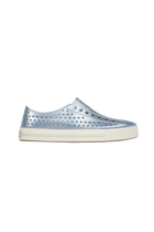 Side view of a Native Shoes Adults Jefferson Arc Wf Metallic Footwear in Skyway Blue Metallic / Whisper White