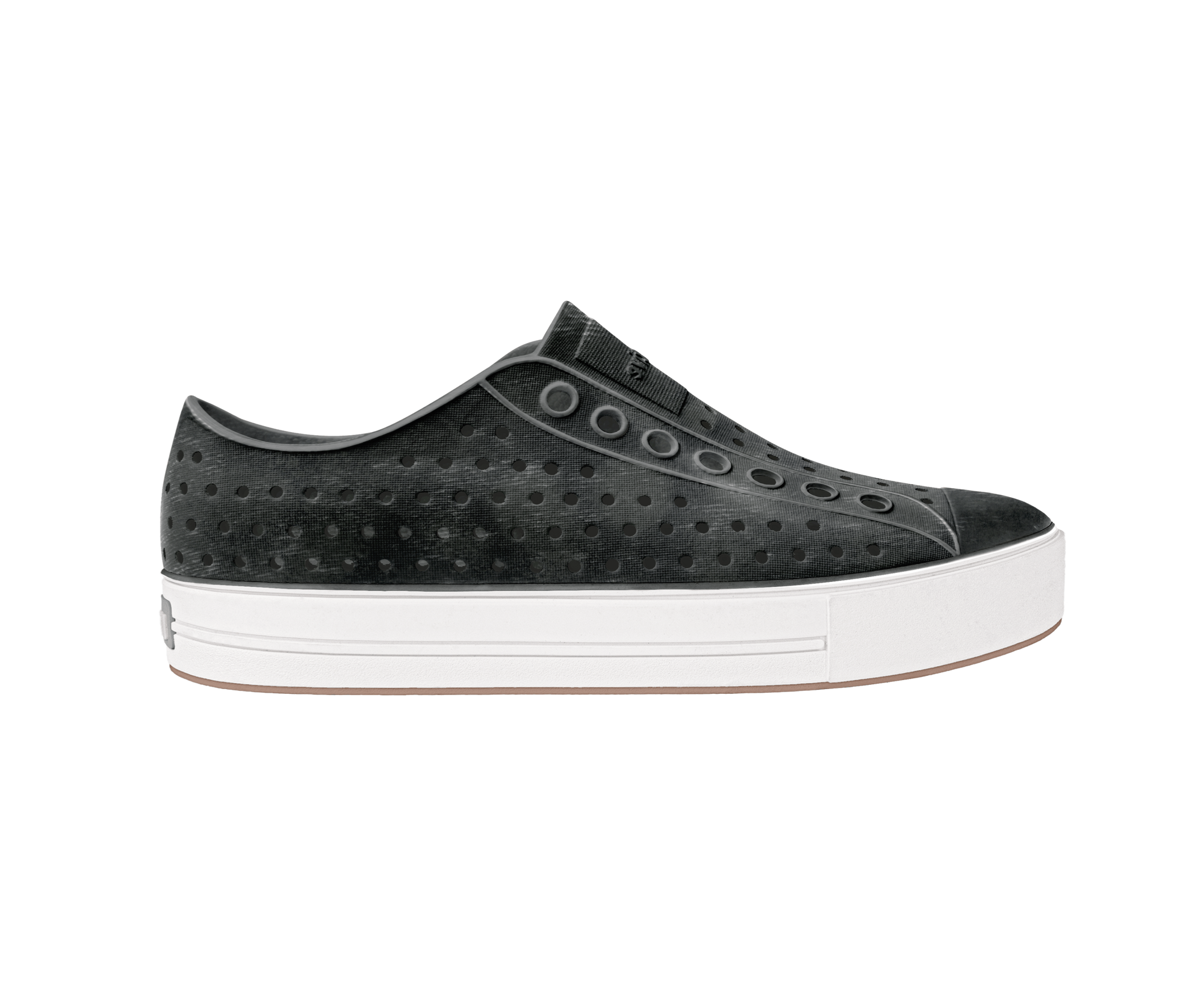Side view of a Native Shoes Adults Jefferson Arc Wf Stonewash Footwear in Satellite Grey / Whisper White / Brushed