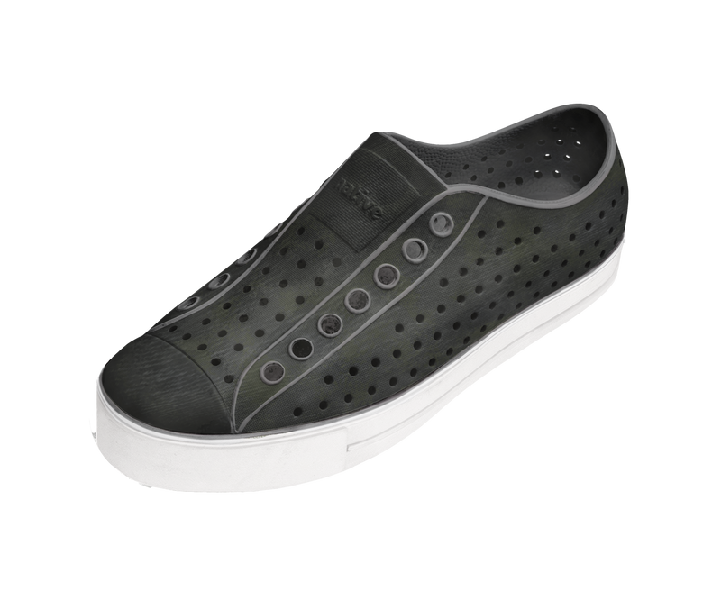 Angled view of a Native Shoes Jefferson Arc Wf Stonewash | Satellite Grey / Whisper White / Brushed Footwear in Satellite Grey / Whisper White / Brushed