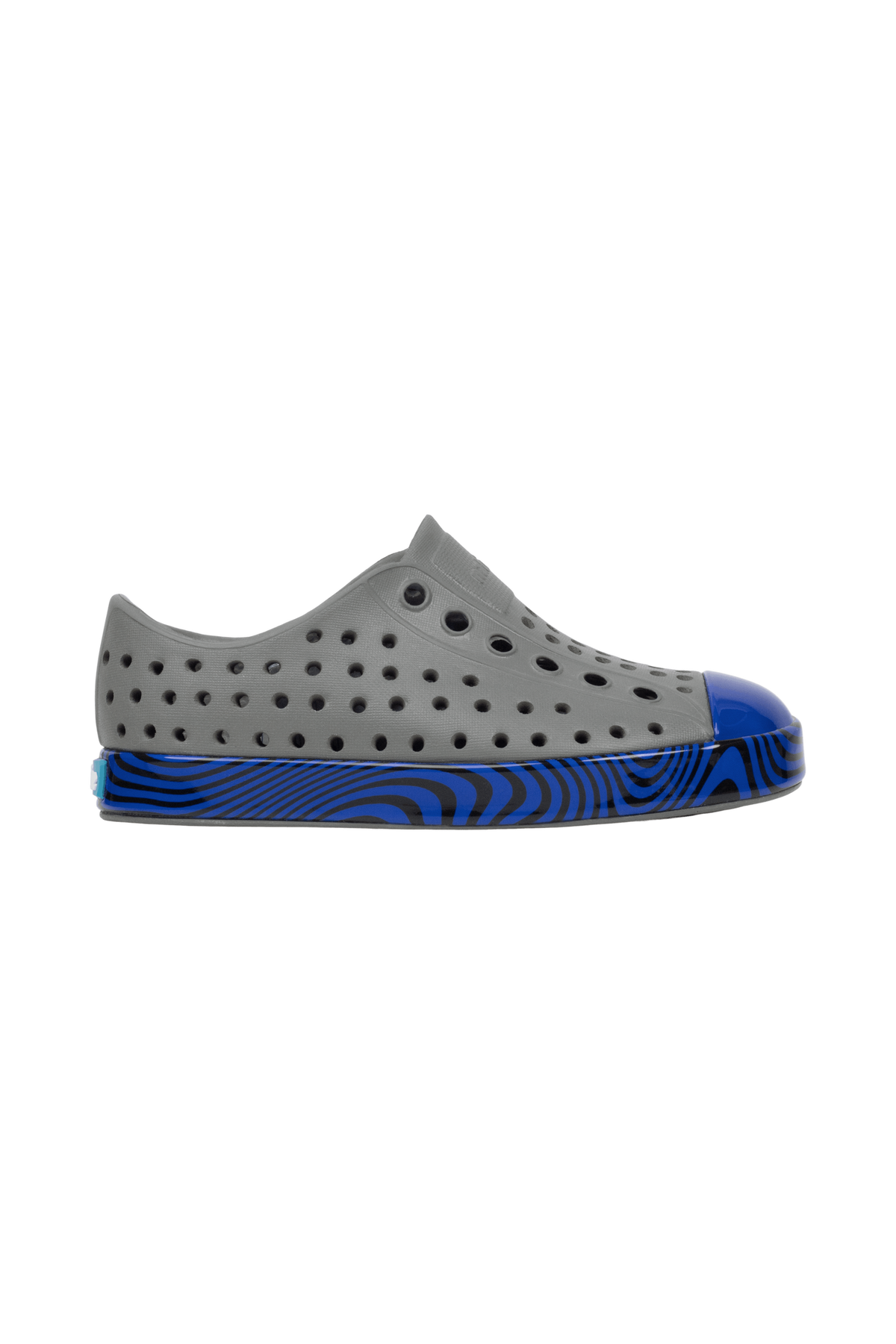 Side view of a Native Shoes Kids Jefferson Wrp Kids Footwear in Satgry/Uvswirl